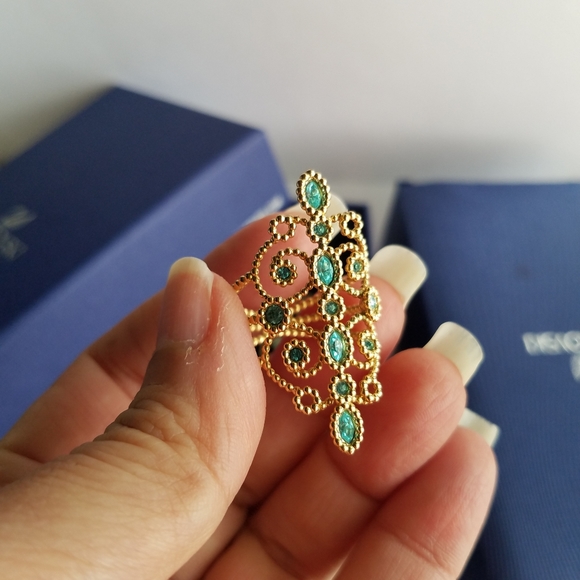 AUTHENTIC Swarovski 18k Gold Plated Azore Filigree Earrings & Ring SET - Picture 5 of 17